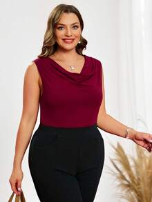 EMERY ROSE Camiseta sin mangas con cuello drapeado para mujer de talla grande para el Día de San Valentín - Rojo - Ver 3