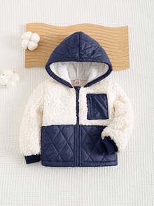 Cozy Pixies 男婴撞色连帽保暖内衬开衫，休闲百搭 - 藏蓝色 - 查看 4