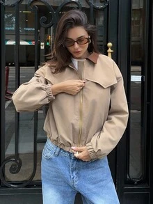 Aloruh Áo khoác dài tay cổ màu tương phản phong cách chuồng trại, áo khoác mùa đông - Cà phê nâu - Xem 8