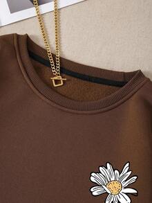 INAWLY Casual Floral Pattern Round Neck Sweatshirt For Women, Autumn Winter Fall