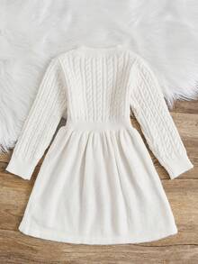 SHEIN Abito a vita svasata a girocollo in maglia melange per ragazze pre-adolescenti, decorato con fiocco, stile elegante da signora, versatile per tutte le stagioni