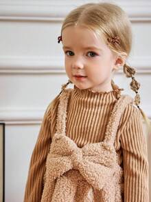 Souflis Souflis 2pcs Baby Girls Casual Ruffled Collar Top And Thick Strap Dress Set, Brown, Autumn/Winter Fall