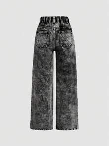 SHEIN Tween Girl  Y2K Spring And Summer Streetwear Ripped Straight Leg Jeans,Girls Summer Clothes - Black - View 2