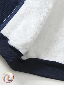 2 件套可爱卡通印花拉链连帽衫夹克和裤子套装，休闲街头滑板舒适秋冬，圣诞节 - 寶藍色 - 查看 5