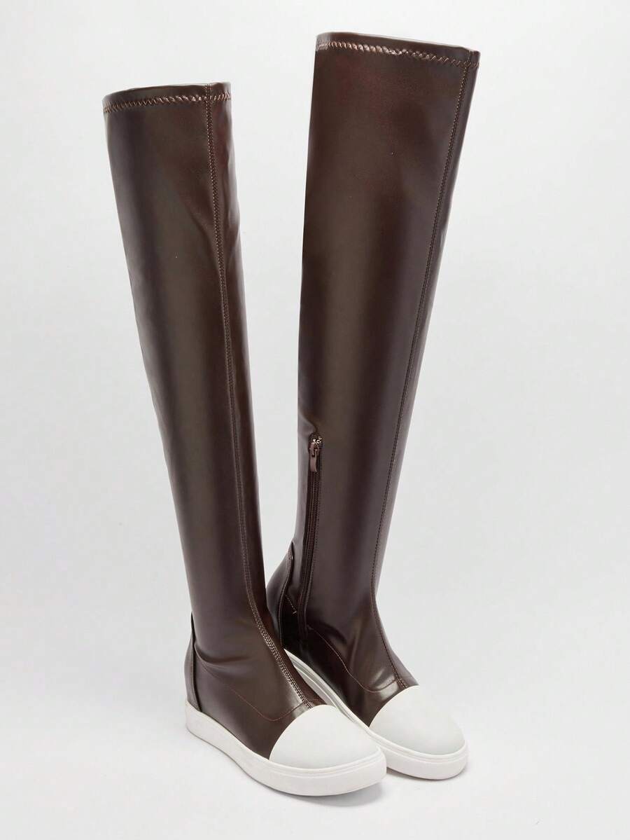 Solezae Women's Stylish Sleek Design Faux Leather Closed Toe Over-The-Knee Boots - Black - View 1