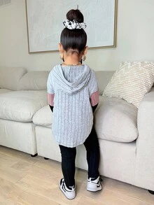 2 件套年轻女孩罗纹针织连帽运动衫和紧身裤，休闲日常时尚百搭秋冬服装 - 彩色 - 查看 2