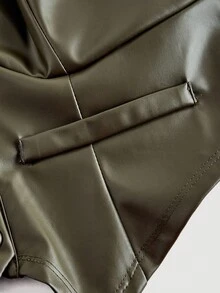 SHEIN MOD Áo kiểu dáng ôm sát đơn giản bằng da PU màu xanh lá cây cỡ lớn, áo ngực da, đồ lót da, áo da nữ, áo da đen, áo corset da, áo corset cho nữ - xanh quân đội - Xem 3