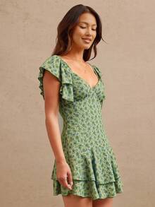 WESTFADE Summer Paisley Print Ruffle V Neck Tiered Fit And Flare Mini Cowgirl Dress - Green - View 4