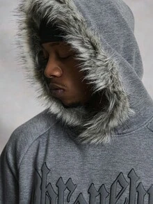 PAVTROS Áo nỉ có mũ trùm đầu thoải mái tay raglan họa tiết chữ cho nam, mùa thu/đông - Màu xám đen - Xem 1