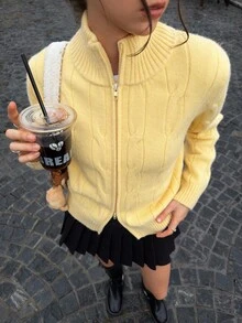 Jouncy Chaqueta de punto con cremallera y nudo de moda casual para mujer