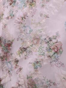 Elenzga Đầm ôm sát dáng suông, họa tiết hoa nhí kiểu tranh sơn dầu cổ điển, chất liệu lưới xuyên thấu, viền bèo nhún, thanh lịch và tôn dáng, thích hợp cho mùa xuân/hè. - Hồng - Xem 7