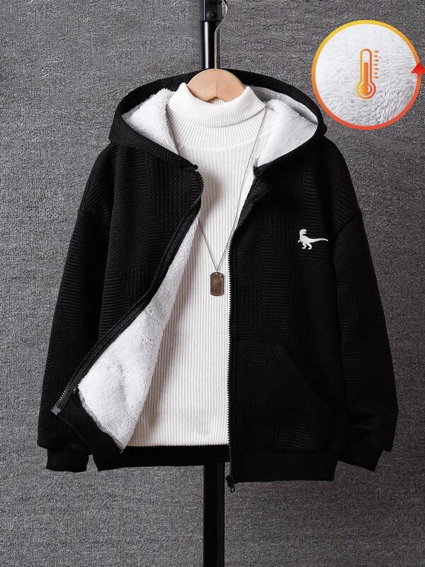 1pc Tween Boy Knitted Textured Fabric Lined With Polar Fleece Warm & Comfortable Casual Outfit, Suitable For Autumn/Winter, Back To School Season, Christmas Fall