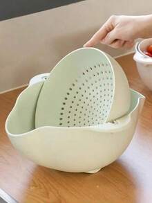 SHEIN A Double-Layer Fruit And Vegetable Washing Basin For Household Kitchen, A Rotatable Filter Basket For Washing Vegetables, A Draining Basket For Draining Water Without Dropping, And A Household Fruit Plate For Living Room - Multicolor - View 7