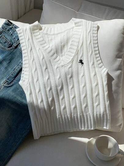 Comfortcana Chaleco de punto blanco sencillo y casual para mujer, otoño