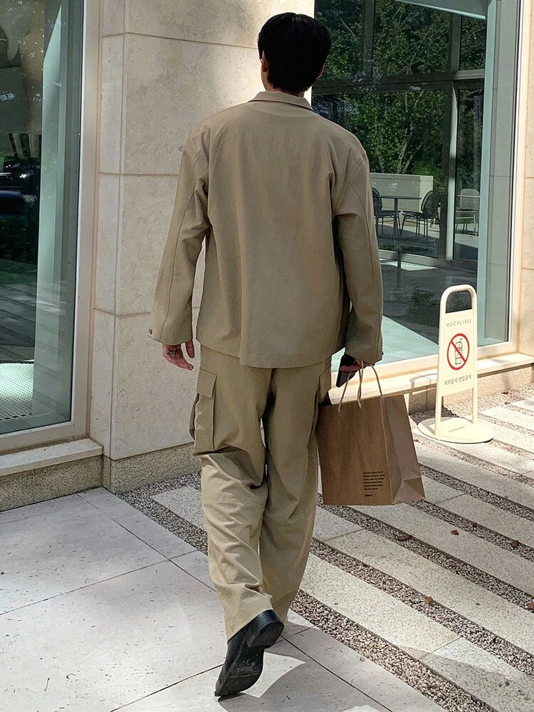 Brown Cargo Pants Outfit With Men's Jacket, Autumn