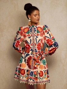Travachic Elegant Floral Print Long Sleeve Dress, Suitable For Commuting,  New Year Clothes,  Going Out Outfit, Luxury Elegant Graduation, Boho Dress, Floral Print Dress,Fall Outfits For Women, National Day - Multicolor - View 6