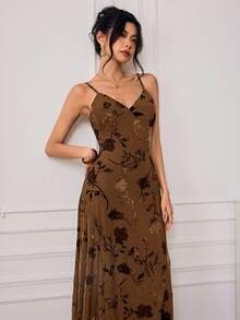 EastFlair 女式优雅花卉印花不对称下摆无袖连衣裙，夏季 - 彩色 - 查看 4