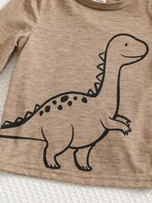 SHEIN 23 件/套婴儿/幼儿男孩/女孩纯色圆领长袖 T 恤，针织上衣，舒适，百搭，时尚休闲日常穿着，可爱恐龙图案，基本款式，适合室内、户外、滑雪、日常活动、运动、派对、摄影、度假、秋冬