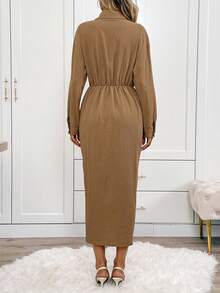 SHEIN LUNE Váy sơ mi dài tay cài nút thường ngày cho nữ Váy cài nút Váy nâu Váy có cổ cho nữ Váy màu rám nắng Váy dài tay cho nữ Váy màu be Váy cài nút cho nữ Trang phục màu rám nắng cho nữ Quần áo mùa thu cho nữ Váy cho nữ Quần áo mùa đông cho nữ Váy mùa thu cho nữ Váy cho nữ Trang phục công sở thanh lịch thường ngày cho phụ nữ Váy mùa đông cho nữ - Màu Khaki - Xem 2