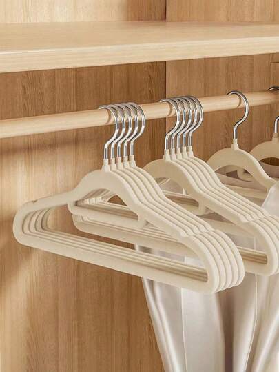 SHEIN 1pc/10pcs/20pcs Black, White, Pink, Gray Plush Clothes Hanger For Home Use, With No Trace, Anti Shoulder Corner, Anti Slip, Unable To Lift Bags, Clothes Drying Support, Organizer, Dry And Wet Dual-Use