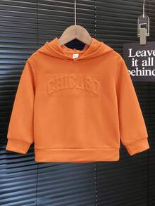 1pc Young Boys' Casual School Comfortable & Fashionable Simple Practical Soft Breathable Embossed Hoodie, Suitable For Daily Wear, School, Outdoor, Sports, Spring & Summer Orange Hoodiehoodie For Kids Boyhoodie For Kids Boys,In Fall/Winter