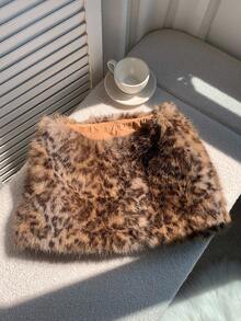 Comfortcana Women's Y2K Leopard Faux Fur Mini Skirt Leopard Print Faux Fur Skirt Halloween Costumes Leopard Skirt Cheetah Skirt,Cheetah Print