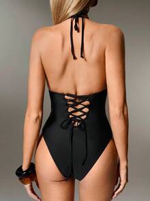 Shapewave 女士夏季沙滩收腹连体泳衣（带钢圈） - 黑色 - 查看 2