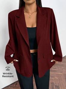 Firerie 大码年轻女性简约通勤灰色格纹宽松长袖西装外套 红色西装外套 女士西装外套 女士短款西装外套 酒红色女士套装 女士西装外套 酒红色女士西装外套 - 酒紅色 - 查看 7