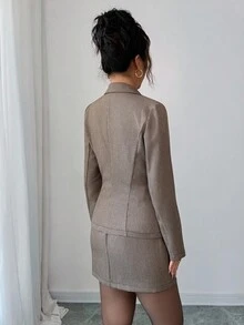 Elenzga Áo khoác blazer nữ dáng ôm thanh lịch, cổ điển, họa tiết kẻ caro, thường ngày - Nhiều màu - Xem 2