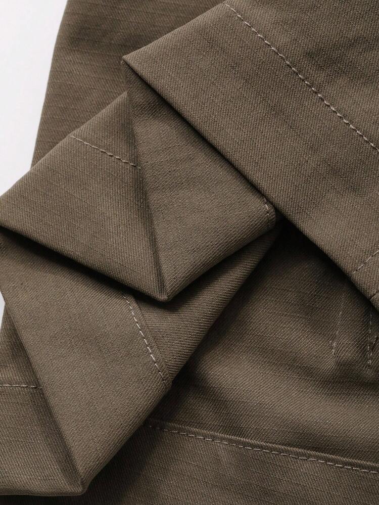 Autumn Cargo Pocket Design Adjustable Hem Men's Pants, Brown