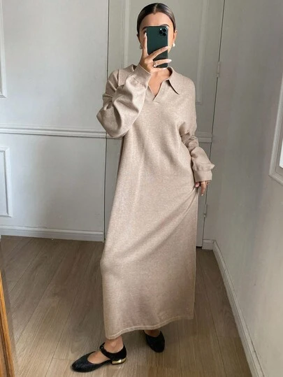 DAZY 女式休闲纯色翻领毛衣裙，秋季