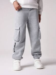 SHEIN Pantaloni cargo casual da ragazzo con stampa di lettere e tasche, modello jogger