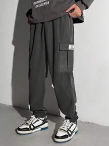 SHEIN Tween Boy Casual Cargo Pocket Gray Jogger Pants, Versatile For Daily Wear, School, All Seasons,Winter,Fall - Dark Grey - View 7