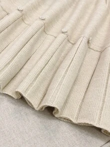 GlowEve 女士优雅俏皮可爱手工串珠设计宽松下摆松紧腰针织毛衣裙，适合约会和日常穿着，秋冬 - 杏色 - 查看 6