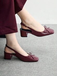 CUCCOO BIZCHIC Women's Fashion Burgundy Backstrap Classic Low Chunky Heel Flats, Versatile For Daily, Commute, Elegant Office Wear For Christmas