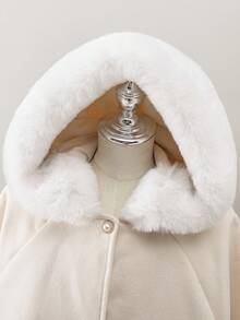 少女秋冬款温暖可爱的连帽斗篷羊毛大衣 - 白色 - 查看 6