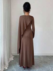 Selianne Robe longue marron ajustée élégante pour femme, automne - Tabac - Voir 2