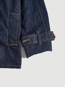 Maija Plus Size Dark Blue Denim Jacket, Elegant Trench Coat With Bow Belt, French Elegant Autumn Jacket