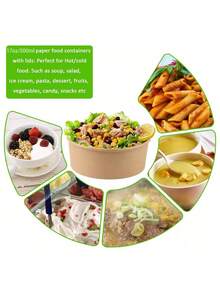 SHEIN 17盎司/500毫升 10/30/70/100个大号带盖纸碗，一次性汤碗，散装派对用品，适用于冷热食物、汤 - 500毫升/17盎司 - 查看 3