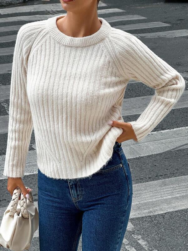 EURMUSE Cream Contour-Ribbed Knit Sweater With Shaping Panel Detail And Slim Fit Silhouette,Jumper,Jumpers For Women,Jumpers,Christmas Jumper,White Jumper,Black Jumper,Ladies Jumper,Women's Jumpers