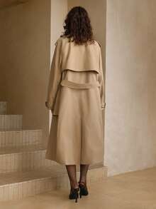 Arave Women's A-Line Silhouette With Raglan Shoulders, Apricot-Colored British Style, Large Lapel, Double-Breasted, Long Belt Design, Daily Commuting Trench Coat Fall Clothes For Women