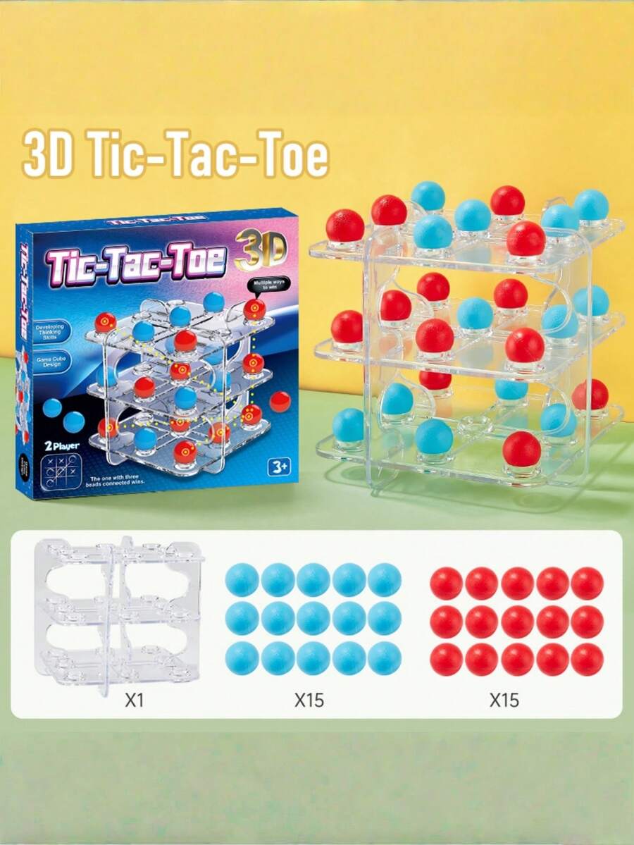 Zazumi 1PC 3D Tic Tac Toe Strategy Board Game For Kids & Adults - 2-4 Players, Rotating Tabletop Puzzle Game For Children's Logic Training, Educational Family Toys, Popular Brain Teaser Gifts For All Ages - Multicolor - View 1