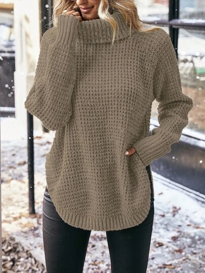 EMERY ROSE Casual Turtleneck Mixed Knit Sweater (Yarn Color Random), Autumn/Winter Turtleneck Sweater Fall Sweater Women Sweaters Pullover Sweater