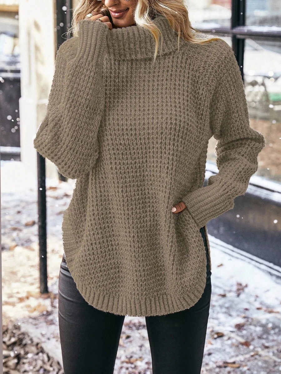 EMERY ROSE Áo len cổ lọ đan hỗn hợp thường ngày (Màu len ngẫu nhiên), Áo len cổ lọ thu/đông Áo len mùa thu Áo len nữ Áo len chui đầu - Lạc đà - Xem 1