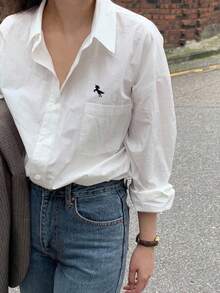 DAZY Áo sơ mi dài tay trơn màu đa năng thường ngày - trắng - Xem 2