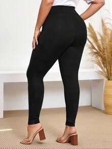 Miaspire Plus Size Women's PU Leather Splice Leggings,Fall Clothes,Spring/Summer/Vacation - Black - View 2