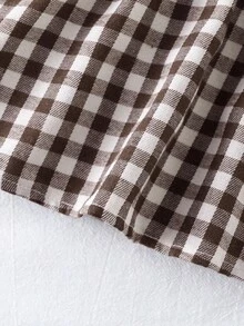 Vintaside Kids Conjunto de 2 piezas para bebé niña: Chaqueta de manga larga de unicolor y vestido sin mangas con decoración de moño y estampado a cuadros - Marrón - Ver 8