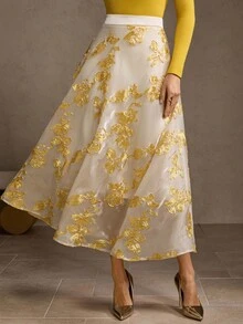MOTF PREMIUM JACQUARD FLORAL PLEATED SKIRT - Apricot - View 7