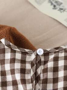 Vintaside Kids Conjunto de 2 piezas para bebé niña: Chaqueta de manga larga de unicolor y vestido sin mangas con decoración de moño y estampado a cuadros - Marrón - Ver 6
