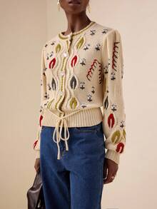 Lyxana Áo khoác cardigan ngắn thắt eo thêu cho nữ, nhiều màu - Nhiều màu - Xem 6